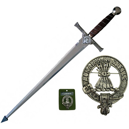 43" Medieval Sword Brown Velvet Handle CAMERON Rain Guard Blunt Non-Sharp Wall Plaque Included